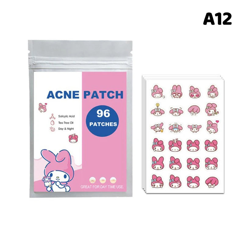 96/100/120 Patches Sanrio Hello Kitty Kuromi Acne Patches Removal Pimple Patches Spots Marks Concealer Repair Sticker Waterproof