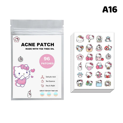 96/100/120 Patches Sanrio Hello Kitty Kuromi Acne Patches Removal Pimple Patches Spots Marks Concealer Repair Sticker Waterproof
