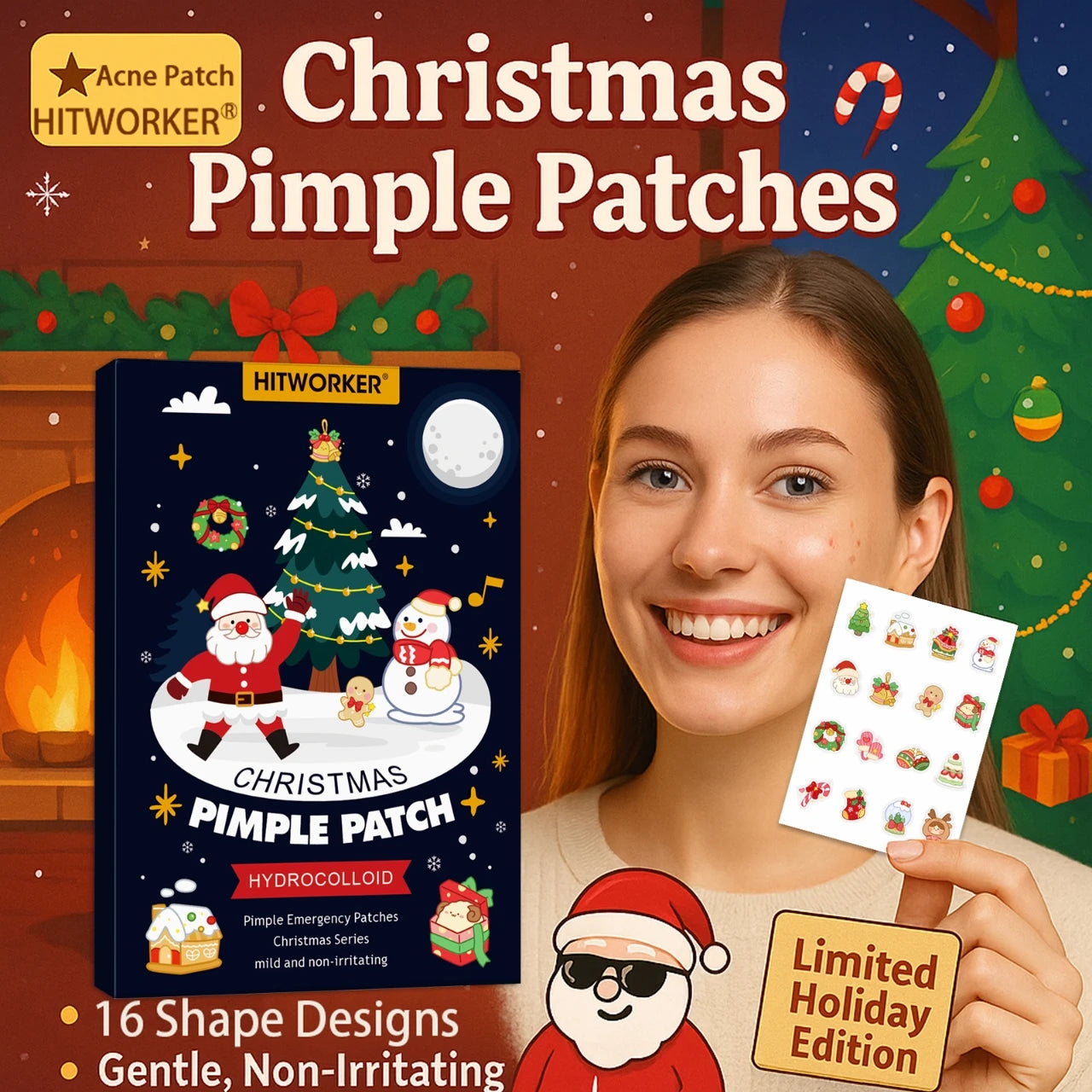 96pcs Christmas Hydrocolloid Acne Patches – Cute Santa, Gingerbread & Sock Shapes, Festive Skincare for All Skin Types