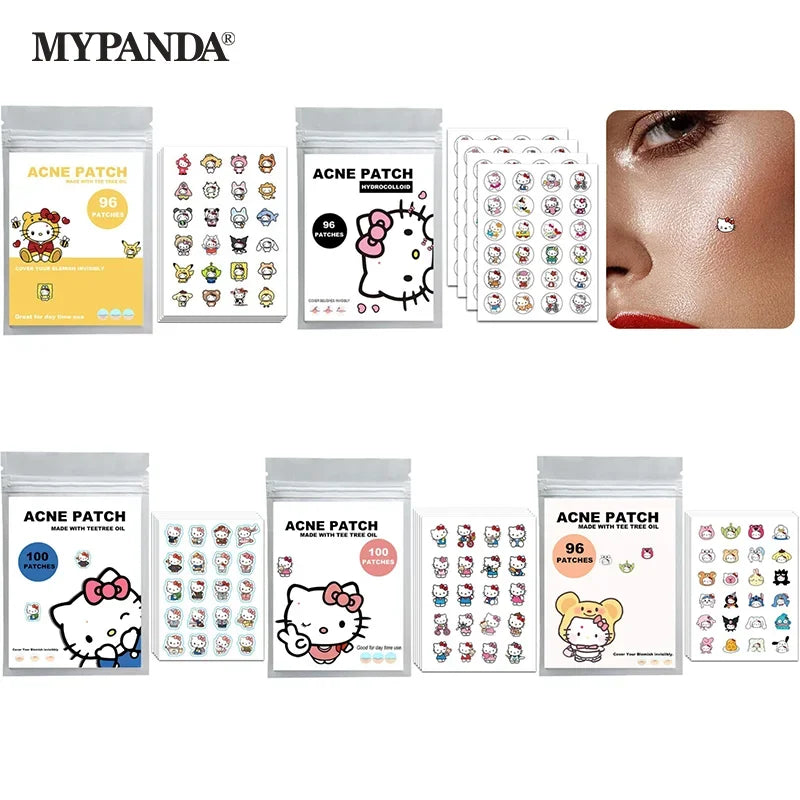 96/100/120 Patches Sanrio Hello Kitty Kuromi Acne Patches Removal Pimple Patches Spots Marks Concealer Repair Sticker Waterproof