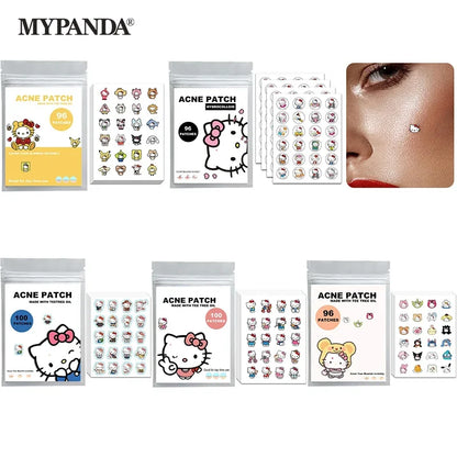 96/100/120 Patches Sanrio Hello Kitty Kuromi Acne Patches Removal Pimple Patches Spots Marks Concealer Repair Sticker Waterproof