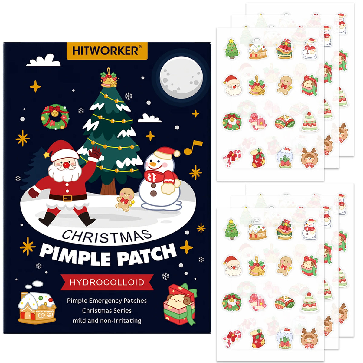 96pcs Christmas Hydrocolloid Acne Patches – Cute Santa, Gingerbread & Sock Shapes, Festive Skincare for All Skin Types