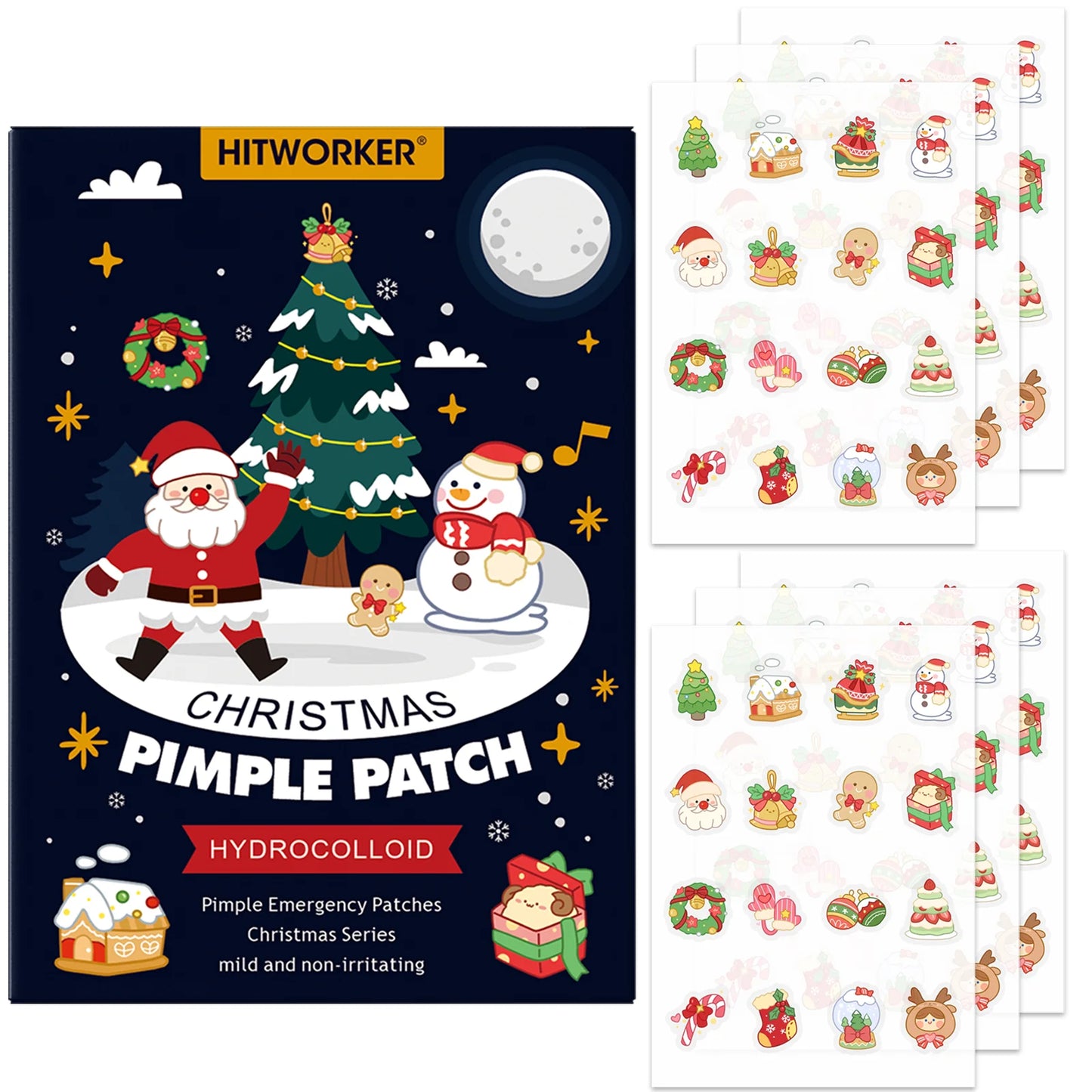 96pcs Christmas Hydrocolloid Acne Patches – Cute Santa, Gingerbread & Sock Shapes, Festive Skincare for All Skin Types
