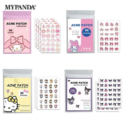 96/100/120 Patches Sanrio Hello Kitty Kuromi Acne Patches Removal Pimple Patches Spots Marks Concealer Repair Sticker Waterproof