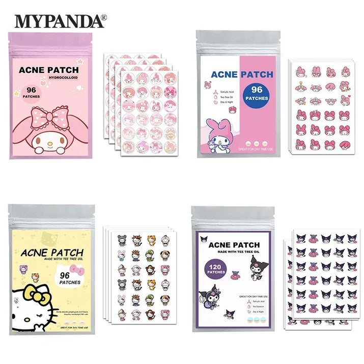 96/100/120 Patches Sanrio Hello Kitty Kuromi Acne Patches Removal Pimple Patches Spots Marks Concealer Repair Sticker Waterproof